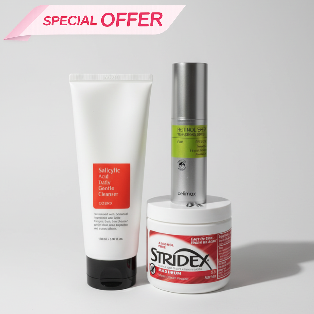 Routine Anti-Acné & Texture Lisse – COSRX Salicylic Acid Cleanser + Celimax Retinol 9-Shot + Stridex Pads
