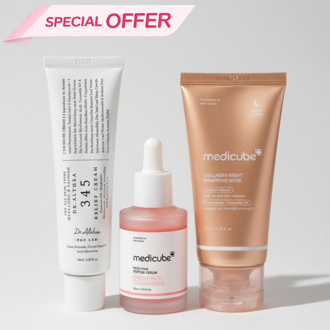 Routine Fermeté & Réparation Nocturne – Dr.Althea 345 Relief Cream + Medicube PDRN Pink Peptide Serum + Medicube Collagen Night Wrapping Mask