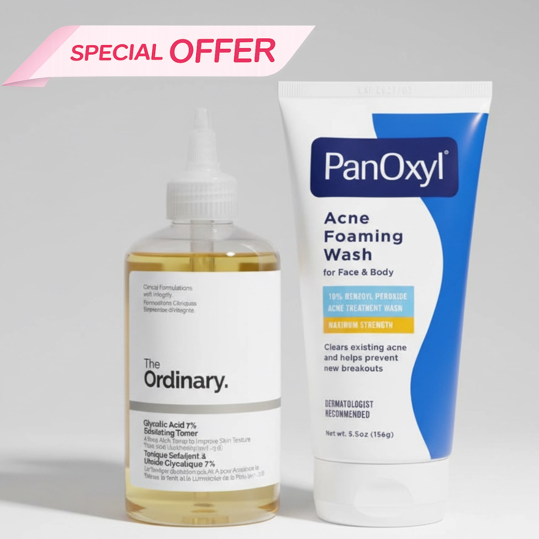 Pack Anti-Acné & Pores Nets – The Ordinary Glycolic Acid 7% Toner 240ml + PanOxyl Acne Foaming Wash 156g