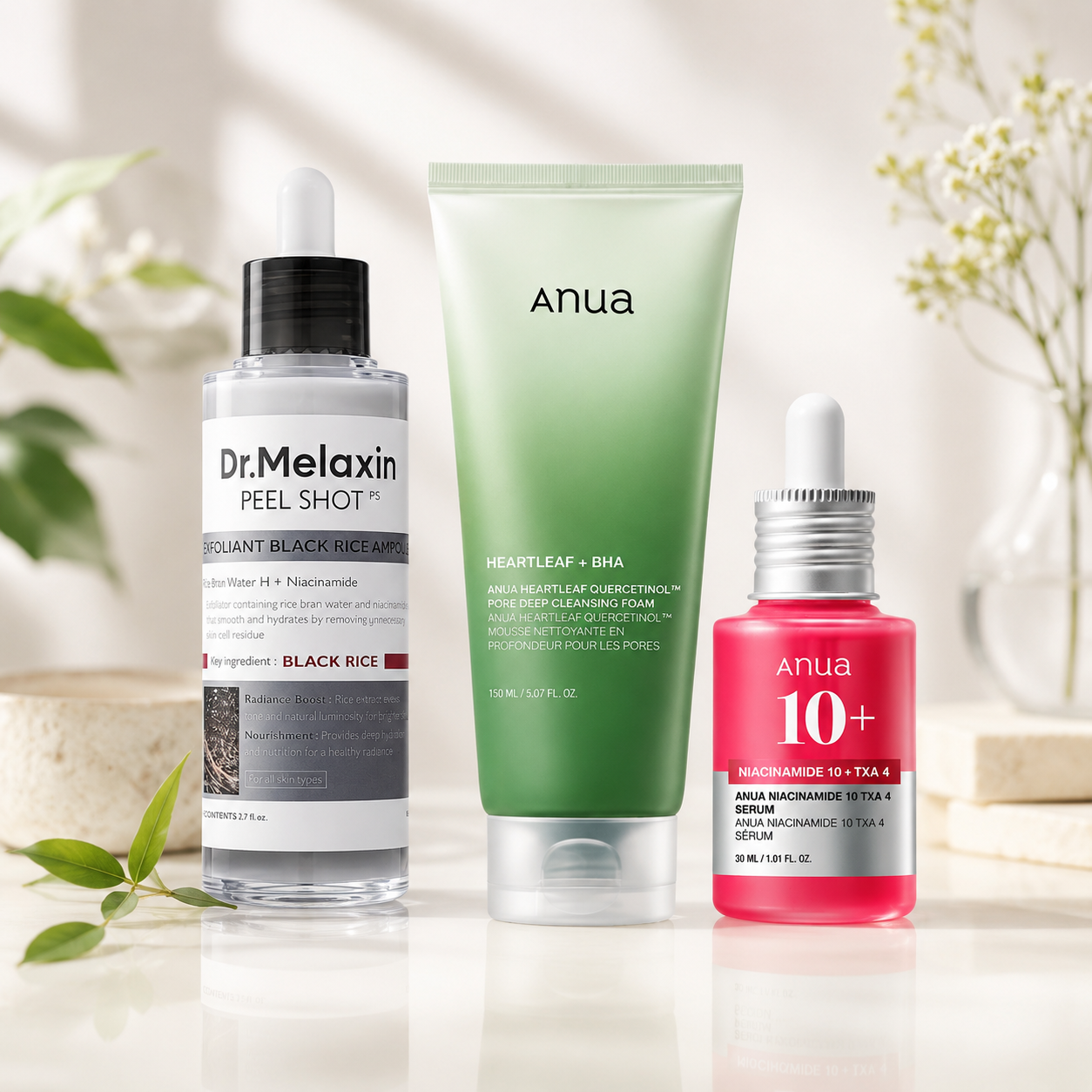 Pack Pores, Texture & Éclat – Nettoyant, Exfoliant & Sérum